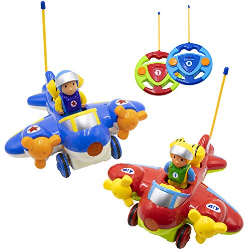 Hautton RC Juguete Avión Control Remoto para Niños, 2 uds. Aviones con Mando a Distancia para Adelante/Atrás con Piloto Extraíble, Música y Luces; Regalo Teledirigido para Niños 2 3 4 5 6 años