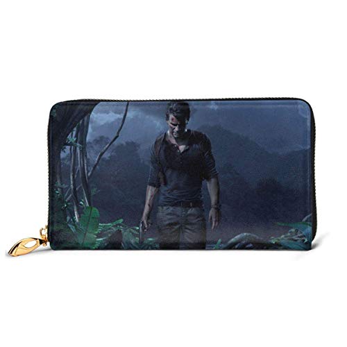 Hdadwy Cartera Uncharted Que bloquea la Cartera de Cuero Genuino con Cremallera Alrededor del Tarjetero Organizador Cartera de Embrague de Gran Capacidad Bolso del teléfono para Hombres Mujeres