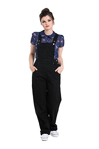 Hell Bunny Overol de Mezclilla Jeans Elly May Años 1940 1950 Vintage Retro Rockabilly - Negro (S)