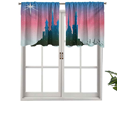 Hiiiman Cortinas térmicas aisladas con diseño de castillo medieval de cuento de hadas con estrellas en el cielo, juego de 2, 137 x 60 cm para dormitorio con bolsillo para barra