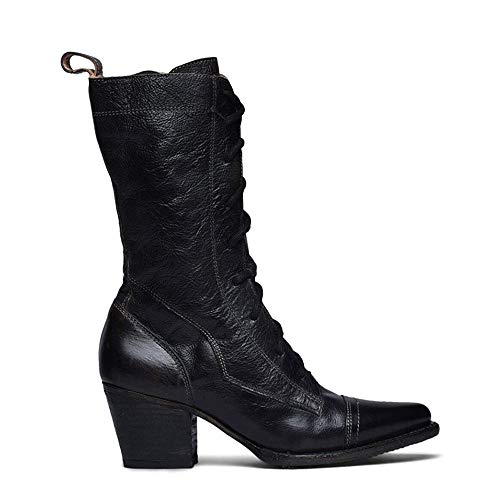 Hinyyrin - Botas de equitación para mujer, estilo retro, con cordones, cierre de cremallera, color Negro, talla 37 EU