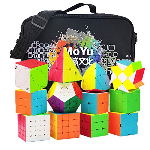 HJXDtech 12 Paquete Speed Cube Set con Bolsa de Especial y Tipos de Cubo Mágico Profesional WCA Competition 2x2 3x3 4x4 5x5 Pyraminx Megaminx Skewb SQ1 etc. Cube Puzzle Toys (Stickerless)