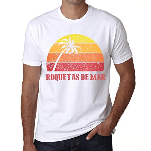 Hombre Camiseta Vintage T-Shirt Gráfico ROQUETAS DE MAR Sunset Blanco