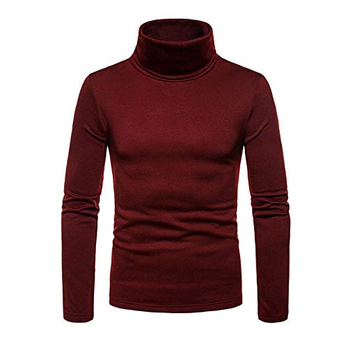 Hombres Térmico Camisas Ajustado Ligero Manga Larga Camiseta sin Mangas Jersey de Cuello Alto Sudaderas Tipo Camiseta (Vino, L)