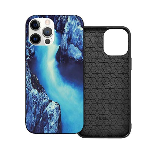 Hot Boutique Shockproof Case For iPhone 12 Series, Theme Adopt - Waterfall Decor Frozen Dangerous Lake with Atmosphere of A Cave and Snow On The Rocks Blue and Black