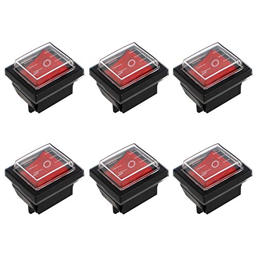 Huayue 6Pcs Auto Boton Interruptor de Coche 4 Pines Interruptor Baculante 3A/6A/15A 220V 250V, Interruptor On/Off Luz Roja Interruptor Electrónico para Automóviles Barcos Electrodomésticos