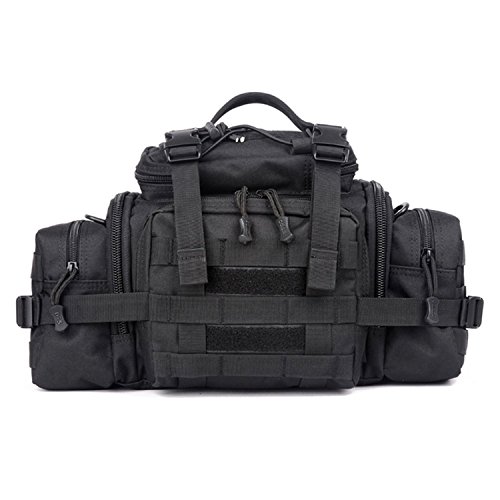 Huntvp Bolsa de Riñonera Táctical Bolsa de Bandolera Estilo Militar Bolso de Múltiple Función de Herramienta 2 vías para llevar Impermeable para Correr Senderismo Ciclismo Camping, Color Negro