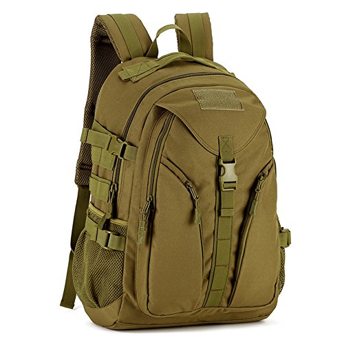 Huntvp Mochila de Asalto Estilo Militar Táctical Bolsa Impermeable de Nylon 40L para Las Actividades Aire Libre Senderismo Caza Viajar Color Marrón