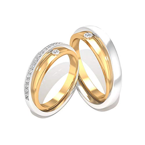 IGI Certified Diamond Mixed Metal Anillo, conjunto de anillos de pareja a juego, IJ-SI Color Clarity Diamond Wedding Band Band, His Her Her Half Eternity Promise Anillo, 14K Oro amarillo, Size:EU 65