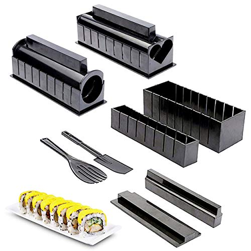 INHEMI Kit para Hacer Sushi,10 Piezas Sushi Maker Kit, 5 Formas únicas de Molde de Rollo de Arroz