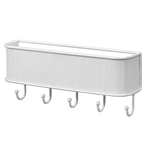 InterDesign Twillo Organizador de llaves de pared con bandeja para cartas, ganchos para la pared del pasillo de metal y plástico, blanco