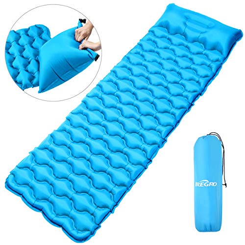 IREGRO Esterillas Auto-inflables con Almohada y Bolsa de Inflado, Colchoneta de Camping Autoinflable Impermeable para Mochilero, Hamaca de Viaje, Carpa y Saco de Dormir