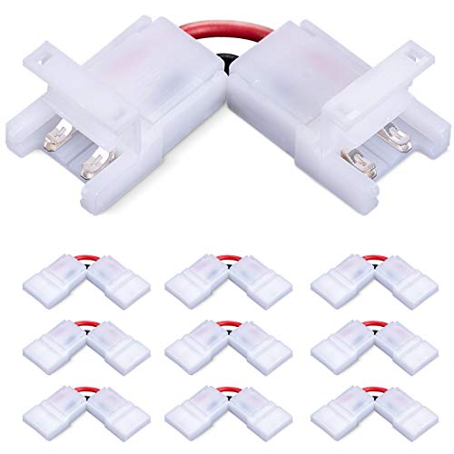 JAUHOFOGEI 10piezas 2 Pin L Forma Conector de Tira LED, Máx amperios 5A, sin Soldadura, para ángulo Recto o 90 ángulos de torneado Conexión de 10mm de Ancho LED Monocolor Tira Luces