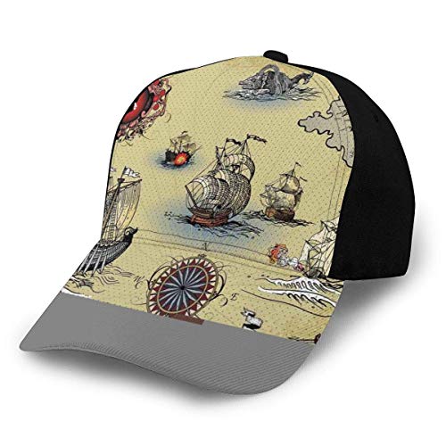 JONINOT Sombreros Unisex Gorras de béisbol Sombreros Sombrero de papá Antiguo Plan Antiguo Barco de Descubrimiento Pirata Mar Ola Navegación Geografía Aventura Tema Retro