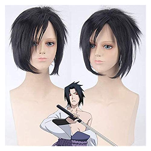 JPSOUP 30cm Animado de Naruto Akatsuki Cosplay Sasuke Uchiha Peluca Juego de Roles Pelucas de Halloween Cosplay del Pelo Negro