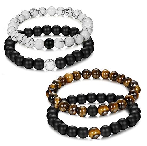 Jstyle Joyería Pulsera Hombres Mujeres Parejas Elástico Negro 8mm Pulsera