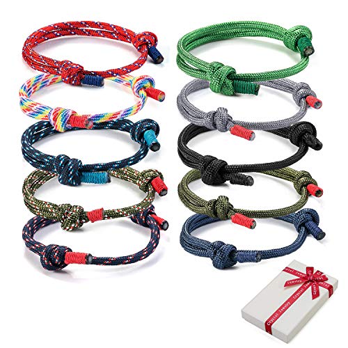 Juego de 10 Pulseras Trenzadas para Hombre Mujer, Pulsera de Surf náutica Colorida con cordón de Cuerda Marina para Hombres, niños, Pulseras Ajustables Hechas a Mano con Cuerda Azul Marino de Regalo