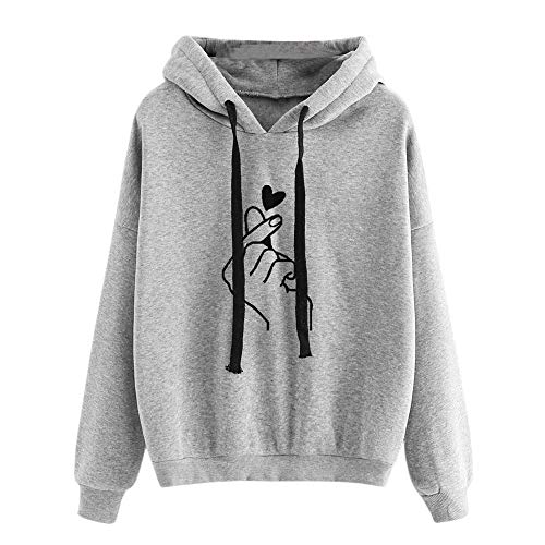 K-youth Sudadera con Capucha de Manga Larga con Estampado de Corazones para Mujer Deporte Sudaderas Mujer Tumblr Invierno Anchas (Gris, S)