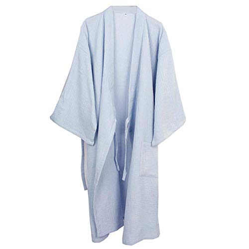 KANJJ-YU For Hombre japonés Kimono del Traje del algodón Pijamas camisón [Azul Claro, tamaño L] Ropa de baño