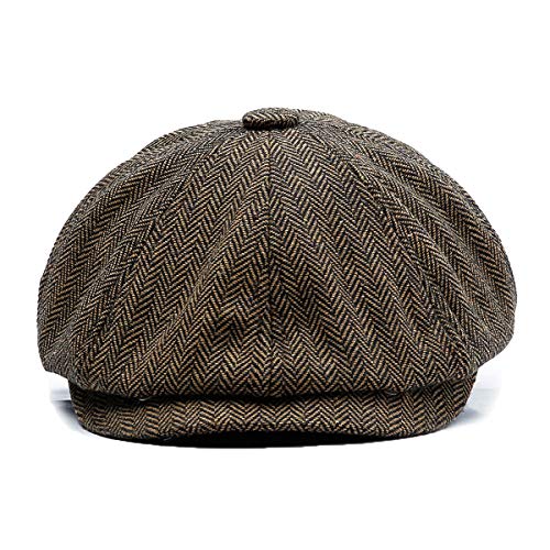 KeepSa Newsboy Casquillo Plano Sombreros Baker Boy Gorras - 8 Panel Peaky Herringbone Tweed Gatsby Hat Ivy Irish Cap para Hombres y Mujeres, Ajuste 56~61cm