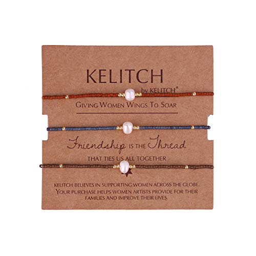 KELITCH Mezcla de Perlas de Colores Miyuki Beads Charm Amistad Pulseras Pulsera elástica Hecha a Mano Pulseras Ajustables para Mujeres y niñas 3 Piezas- Combinación R