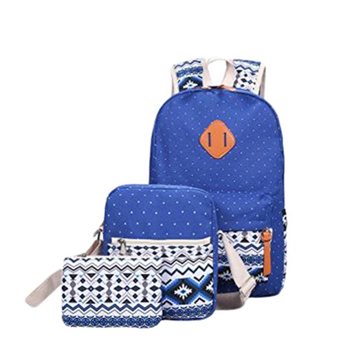 Kentop Casual Canvas Schulrucksack Reisetasche mochila 3 piezas Set para niñas jóvenes jóvenes damas Herren(mochila + Schultertasche +estuche) (azul)