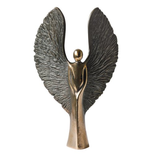 Kerstin Stark Bronce Ángel en 9 cm con alas patinierten oscuro.