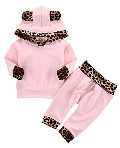 Kfnire - Conjunto de bebé compuesto de pantalones y sudadera con capucha, diseño de leopardo Rosa 0- 3 meses