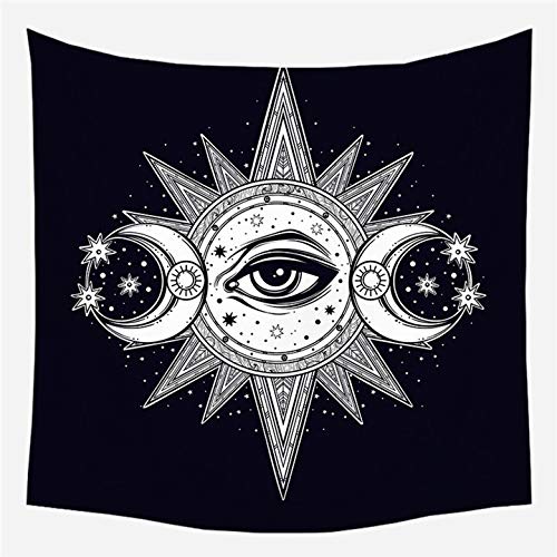 KHKJ Tapices de Pared Europeos Vintage Tapiz de brujería Sol Luna Estrella Dormitorio Cabecera Arras Alfombra Manta de astrología A18 95x73cm