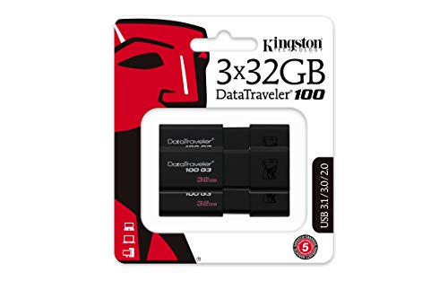 Kingston DataTraveler 100 G3 -DT100G3/32GB-3P (3 Piezas) USB 3.0, Flash Drive, 32 GB, Negro