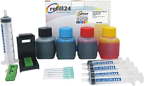 Kit de Recarga para Cartuchos de Tinta HP 304, 304 XL Negro y Color, Tinta Incluye Clip y Accesorios + 200 ML Tinta