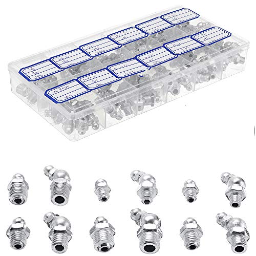 KKmoon 130Pcs Boquillas de engrase hidráulicas Kits de surtido de engrase de engrase de metal galvanizado Kits de montaje Métrico Imperial BSP UNF M6 M8 M10 45 °