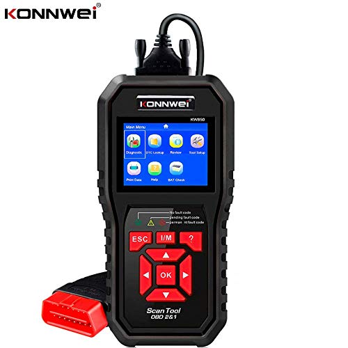 KONNWEI Escaner OBD2 Lector de Codigo de Coche, KW850 OBD II Code Reader Diagnóstico del Coche, Herramienta de Análisis Motor, Lectura y Borrado de Códigos de Error Soporte Multilingüe