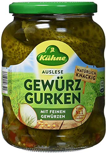 Kühne Gewürzgurken pepinillos crujiente y picante en el vaso, 360g