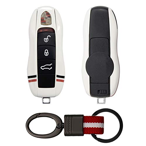 Kwak's Funda para Llave de Coche Compatible para Porsche Panamera 971 Cayenne 9YA Macan 911 718 Boxster Caso de la Llave del Coche Blanca Cubierta para Llave de Coche(Blanca-A Type)