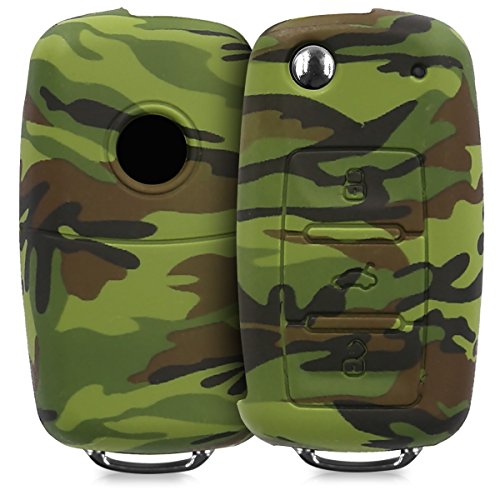 kwmobile Funda Compatible con VW Skoda Seat Llave de Coche de 3 Botones - Carcasa Protectora Suave de Silicona - Camouflage