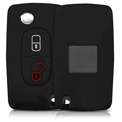 kwmobile Funda de Silicona Compatible con Peugeot Citroen Llave de Coche Plegable de 2 Botones - Carcasa Suave de Silicona - Case Mando de Auto Negro