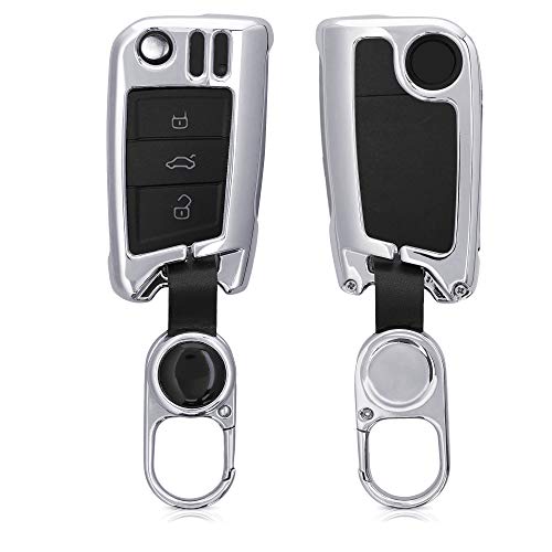 kwmobile Funda para Llave de Coche Compatible con VW Golf 7 MK7 - Carcasa Protectora Dura de Metal para Mando en Plata