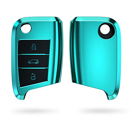 kwmobile Funda para Mando Compatible con VW Golf 7 MK7 Llave de Coche de 3 Botones - Funda TPU Llave con Botones de Llave de Auto - petróleo Brillante