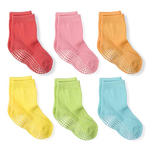 LA Active Calcetines Deportivos Antideslizantes - 6 Pares - Bebé Niño Pequeño Infante Recién Nacido Chicos Chicas Anti Deslizante/Patinazos (Colores Brillantes, 12-36 Meses)