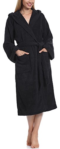 Ladeheid Albornoz de Baño 100% Algodón Ropa de Casa Mujer LA40-193 (Negro-30 (Densidad de 400), M)