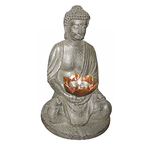 Lámpara solar de Buda para jardín, lámpara solar para exterior, figura decorativa de jardín (IP44, LED, tamaño aprox: diámetro 20 cm x altura 29,8 cm)