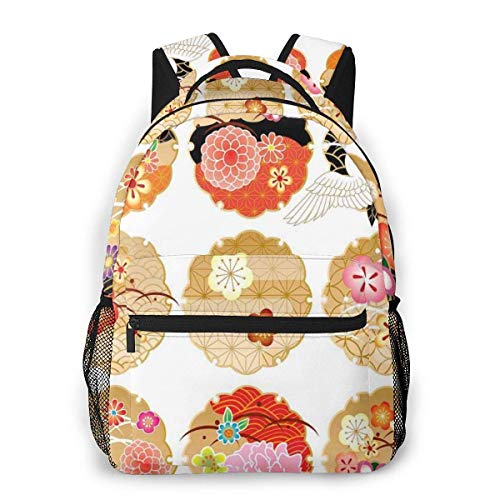 Lawenp Mochilas Escolares con Motivos Florales Redondos, Figuras Antiguas de la Naturaleza asiática, Estilo, Tema orgánico, Ilustraciones para Adolescentes y niños, Mochilas para Estudiantes de 16 p