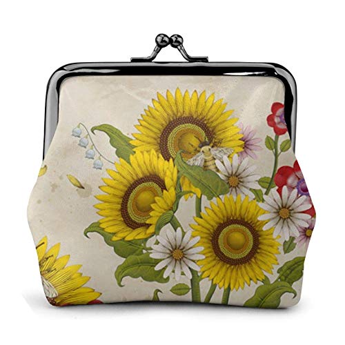 Lawenp Monedero Abejas Girasoles Margarita Rosa Flores Monedero Hebilla Cuero Viaje Maquillaje Cambio Monedero Mujer Regalo