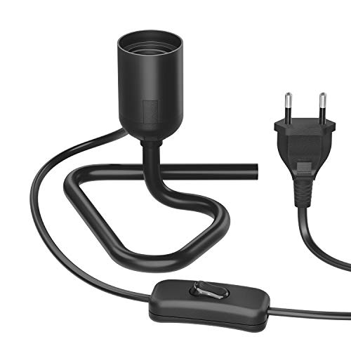 ledscom.de Lámpara de mesa TRIN con enchufe E27 Base triangular negra con enchufe e interruptor