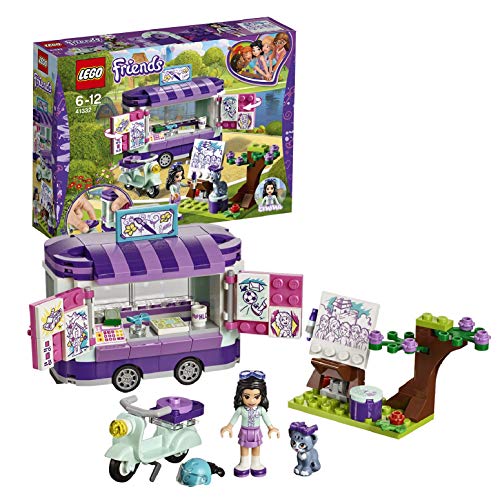 LEGO Friends - Puesto de Arte de Emma, Juguete de Construcción con Moto, Mini Muñeca de Emma, Figura de Gato Chico y Remolque (41332)