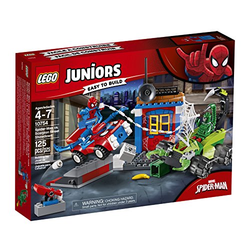 LEGO Juniors - Spider-Man VS Escorpión: Batalla Callejera, Juguete de Super Héroes con Coches para Crear y Construir, Incluye Minifiguras y Accesorios (10754)