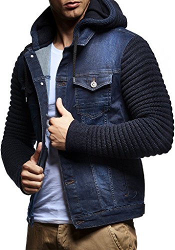 Leif Nelson Chaqueta con Capucha Chaqueta de Mezclilla de los Hombres LN-5240 Azul X-Large