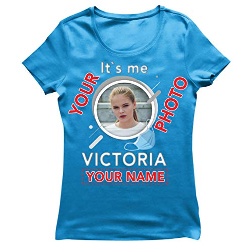 lepni.me Camiseta para mujer con diseño de distancias sociales. Es mi imagen personalizada y su nombre Azul y multicolor. XXL