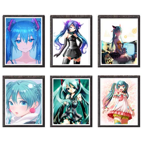 Lienzo decorativo con diseño de anime japonés Hatsune Miku Singer Música, 20 x 10 pulgadas, sin marco, juego de 6 piezas